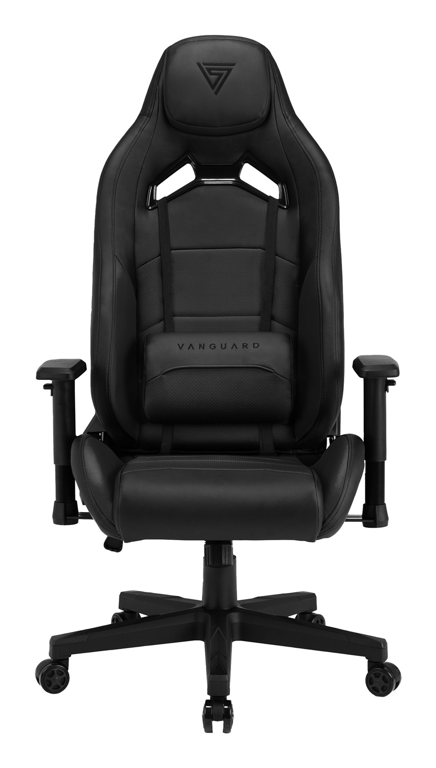 SENSE7 Vanguard - Poltrona da gioco ergonomica con cuscini lombari regolabili, inclinazione a 160°, braccioli regolabili, ecopelle, fino a 150 kg, nera