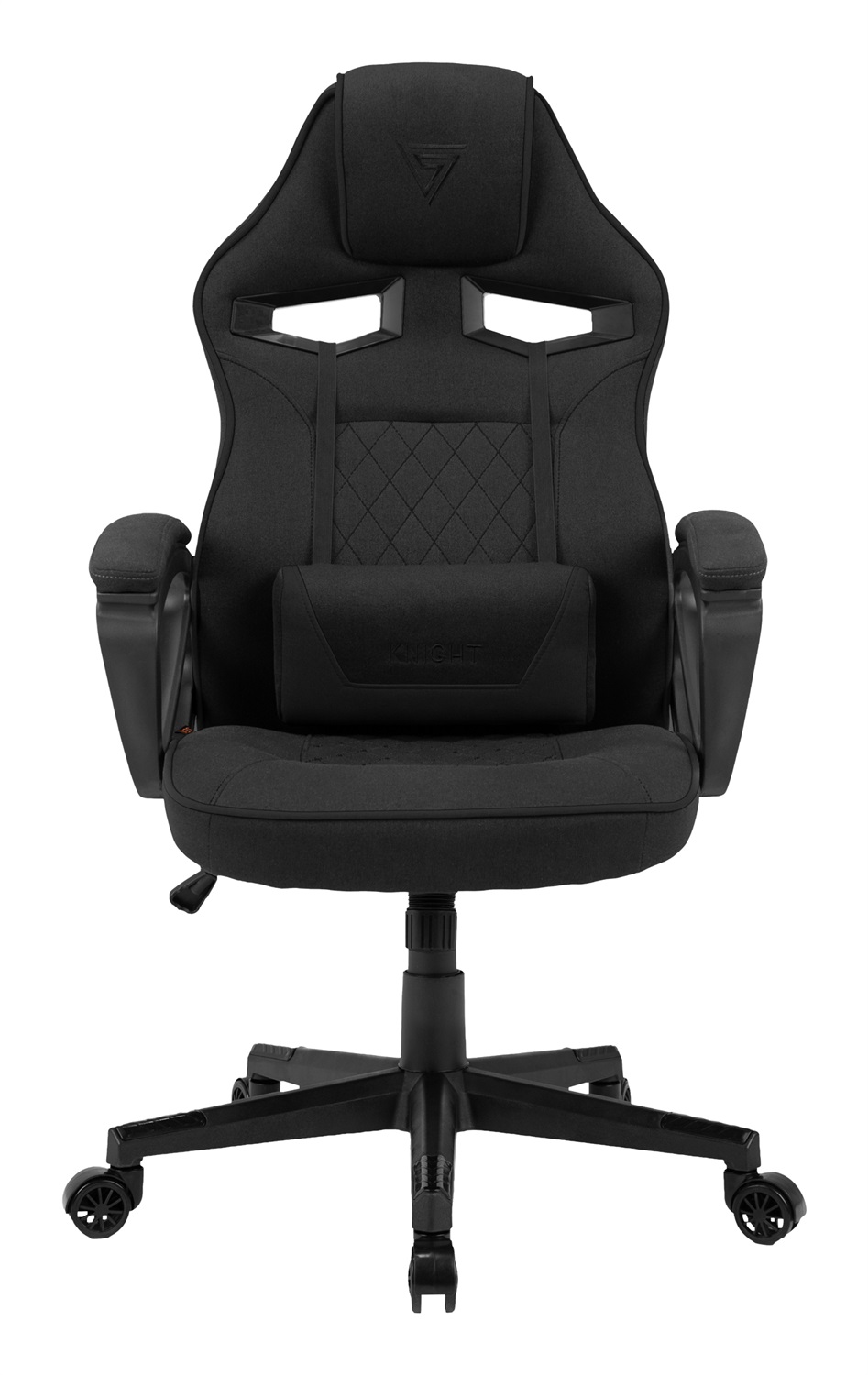 SENSE7 Poltrona da gioco Knight - Sedia ergonomica in tessuto nero con cuscini lombari regolabili e braccioli imbottiti, fino a 120 kg