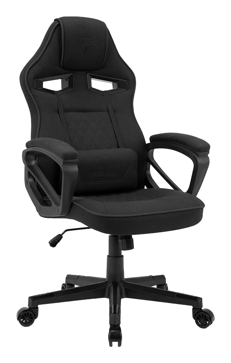 SENSE7 Poltrona da gioco Knight - Sedia ergonomica in tessuto nero con cuscini lombari regolabili e braccioli imbottiti, fino a 120 kg