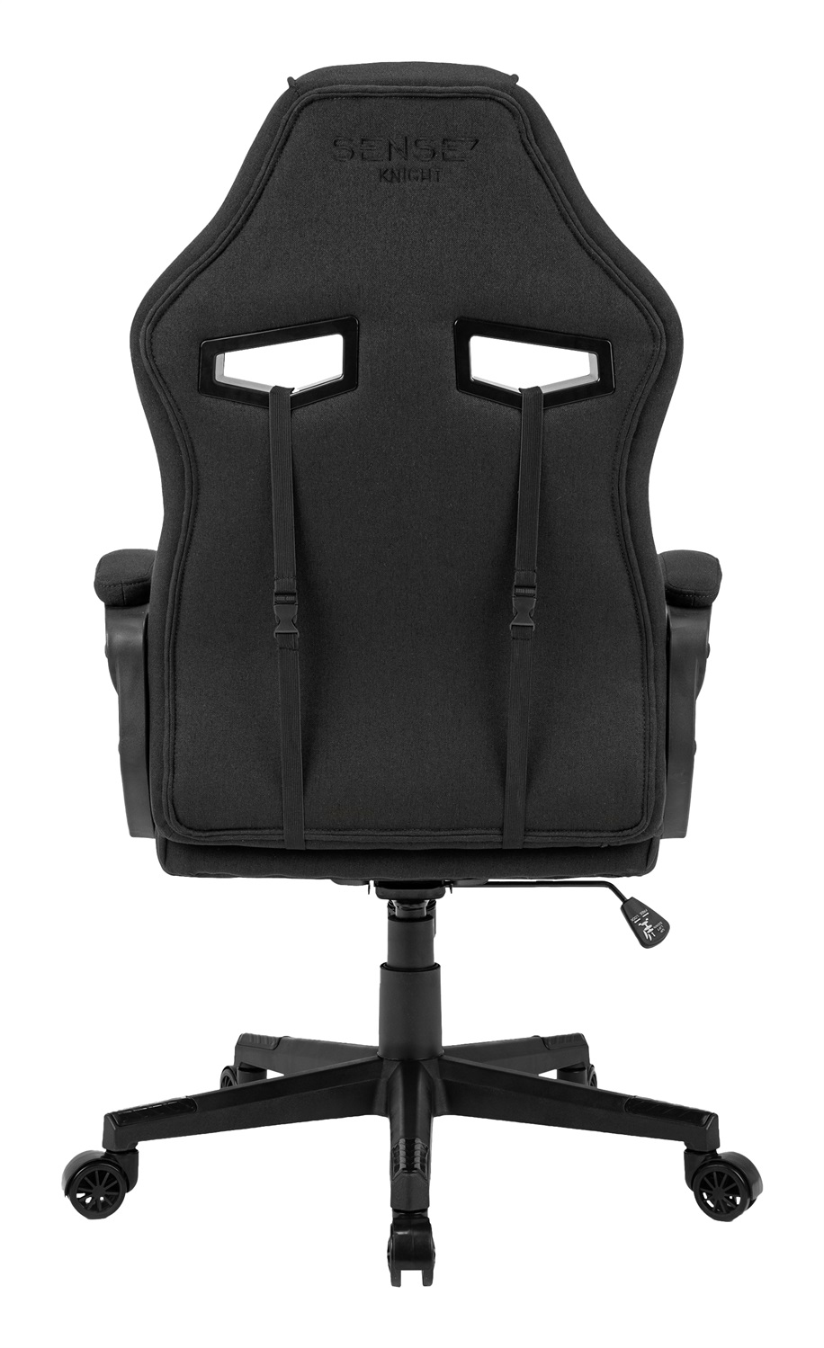SENSE7 Poltrona da gioco Knight - Sedia ergonomica in tessuto nero con cuscini lombari regolabili e braccioli imbottiti, fino a 120 kg