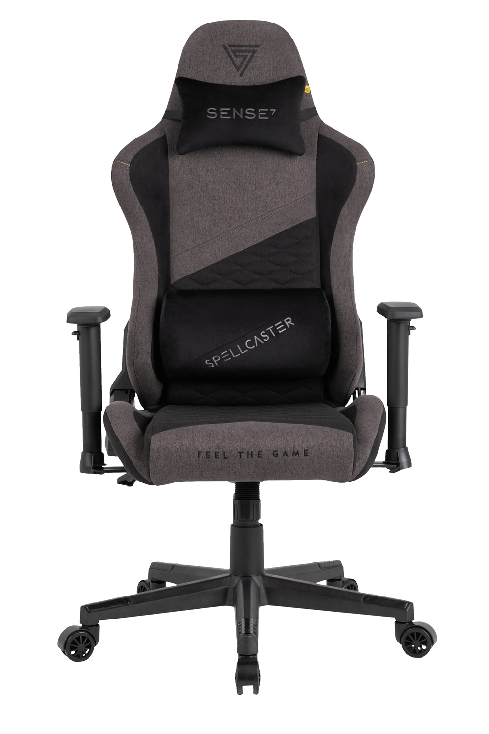SENSE7 Sedia da Gioco Spellcaster Senshi Edition - Ergonomica, Tessuto Grigio, Cuscini Lombari Regolabili, Inclinazione e Oscillazione