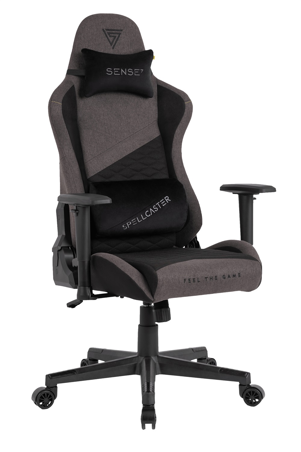 SENSE7 Sedia da Gioco Spellcaster Senshi Edition - Ergonomica, Tessuto Grigio, Cuscini Lombari Regolabili, Inclinazione e Oscillazione
