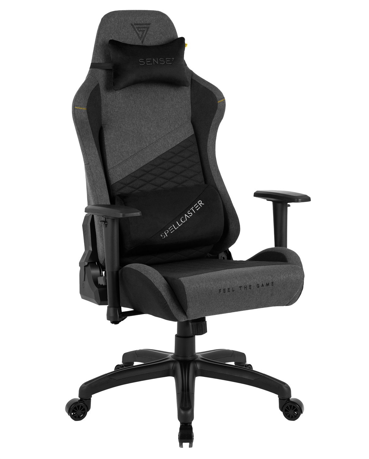 SENSE7 Spellcaster Senshi Edition XL - Poltrona da gioco ergonomica in tessuto grigia con cuscini lombari e inclinazione regolabile