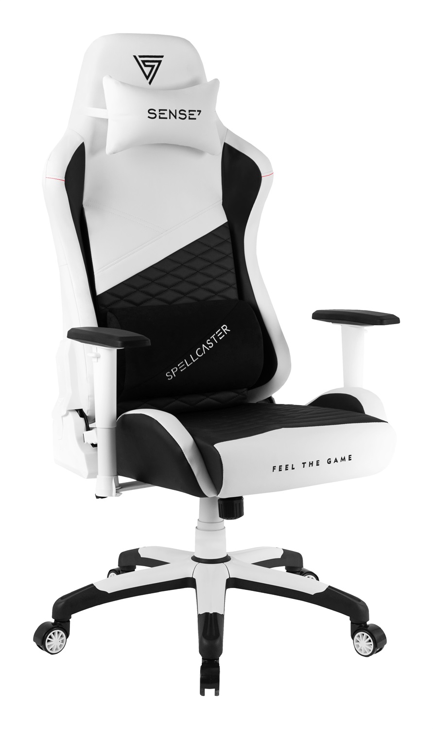 SENSE7 Spellcaster SENSHI XL - Sedia da gaming ergonomica bianca, 160 kg, con cuscini lombari e inclinazione regolabile