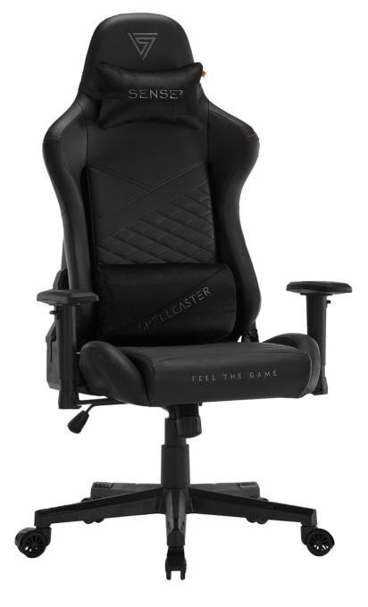 SENSE7 Spellcaster SENSHI - Sedia da gaming ergonomica in ecopelle nera, 150 kg, con cuscini lombari e inclinazione regolabile