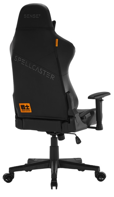 SENSE7 Spellcaster SENSHI - Sedia da gaming ergonomica in ecopelle nera, 150 kg, con cuscini lombari e inclinazione regolabile