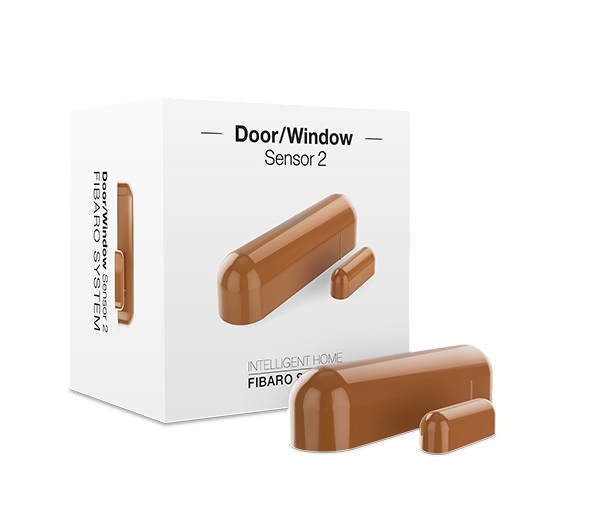 Fibaro FGDW-002-7 ZW5 Sensore per Porta/Finestra Wireless con Sensore di Temperatura Integrato - Marrone