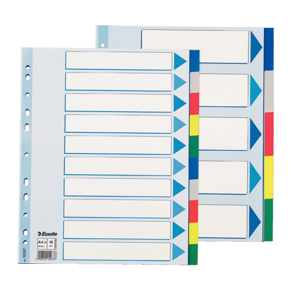 Esselte Separatore A4 Maxi - 10 Tasti Colorati in Polipropilene - 24,5x29,7 cm - Multicolore