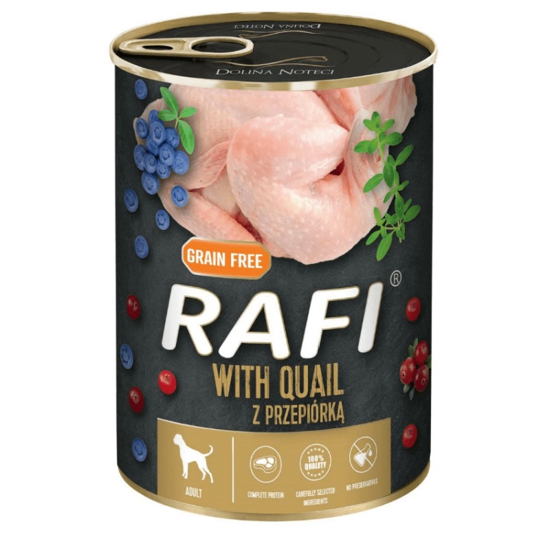 Dolina Noteci Rafi Alimento Umido con Quaglia 400 g - Senza Cereali, Adatto a Cani Adulti di Tutte le Razze, Alto Contenuto Proteico