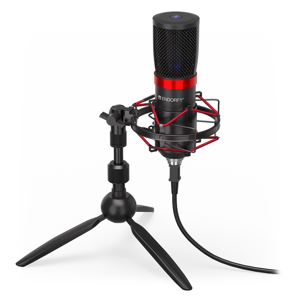 Endorfy Solum Streaming T - Microfono USB Professionale per Streaming, 18-21000 Hz, 24 bit, 48 kHz, Cablato, Nero