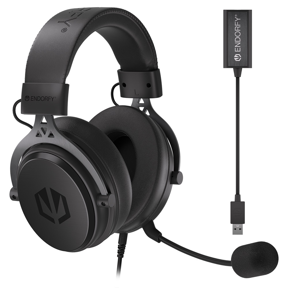 ENDORFY VIRO Plus USB Cuffie Over Ear Cablate con Microfono Staccabile e Cuscinetti in Tessuto - Nero