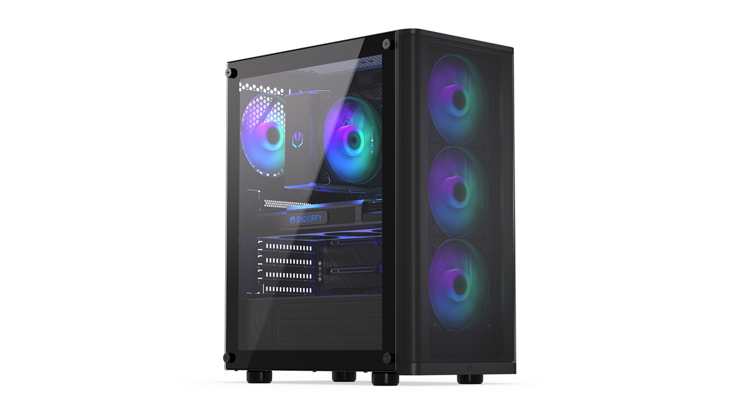 ENDORFY Ventum 200 ARGB Full Tower Case per PC Nero con 4 Ventole ARGB, Pannello Frontale in Mesh e Lato in Vetro Temperato