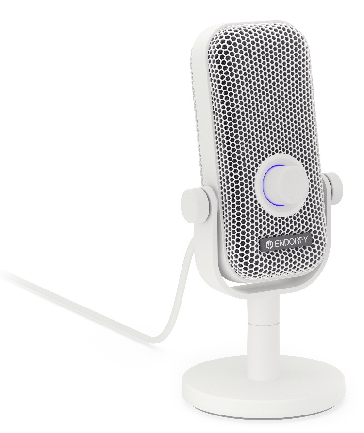 Endorfy Solum Voice S - Microfono da tavolo USB-C Onyx White con illuminazione RGB, ideale per podcast e streaming