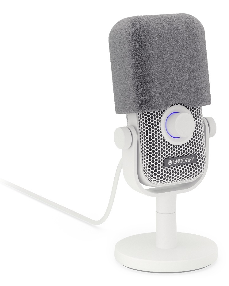 Endorfy Solum Voice S - Microfono da tavolo USB-C Onyx White con illuminazione RGB, ideale per podcast e streaming