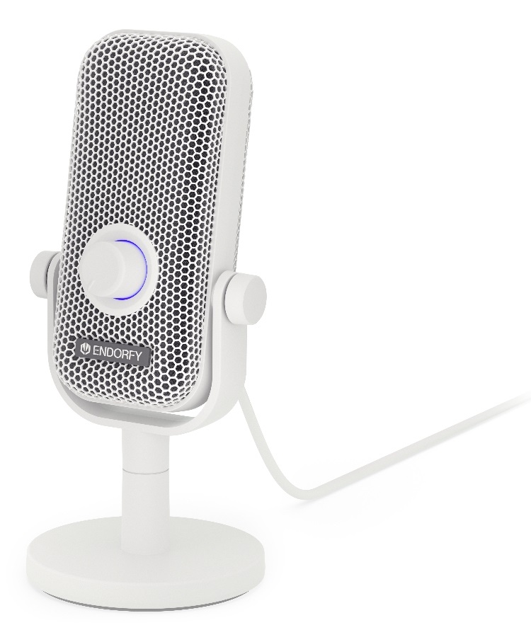 Endorfy Solum Voice S - Microfono da tavolo USB-C Onyx White con illuminazione RGB, ideale per podcast e streaming