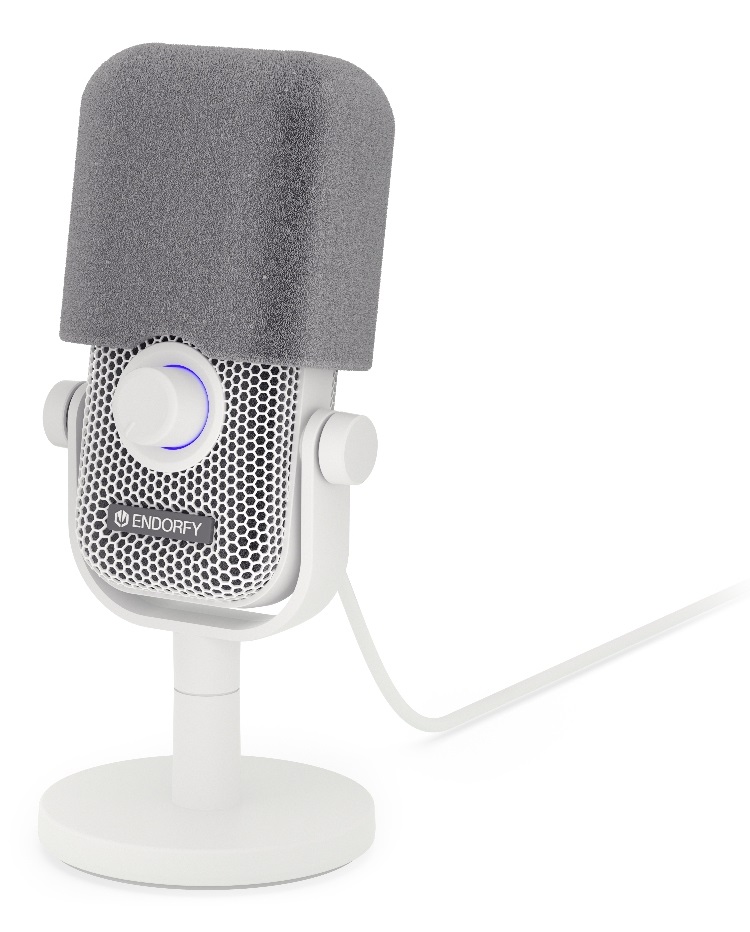 Endorfy Solum Voice S - Microfono da tavolo USB-C Onyx White con illuminazione RGB, ideale per podcast e streaming