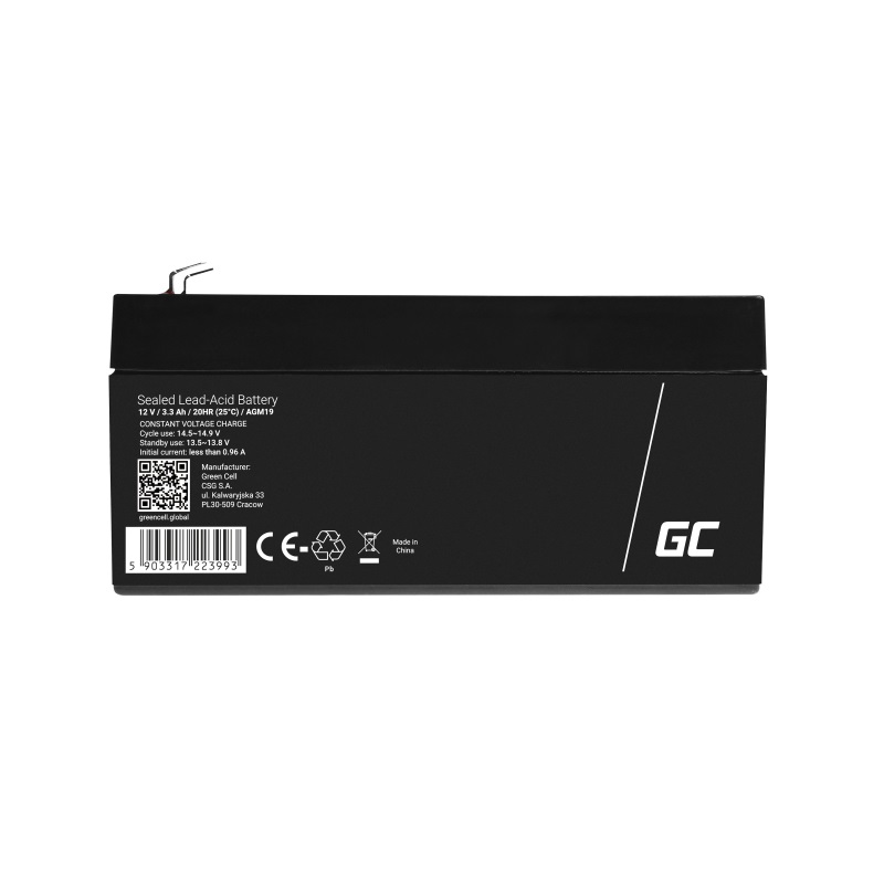 Green Cell Batteria AGM 12V 3.3 Ah - Compatibile con Acer, Senza Manutenzione per Allarmi e Giocattoli
