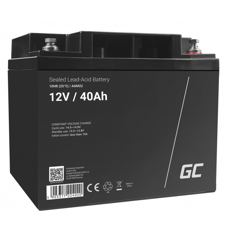 Green Cell AGM22 Batteria UPS Acido Piombo (VRLA) 12V 40Ah - Senza Manutenzione per UPS, Allarmi, Scooter e Uso Ciclico