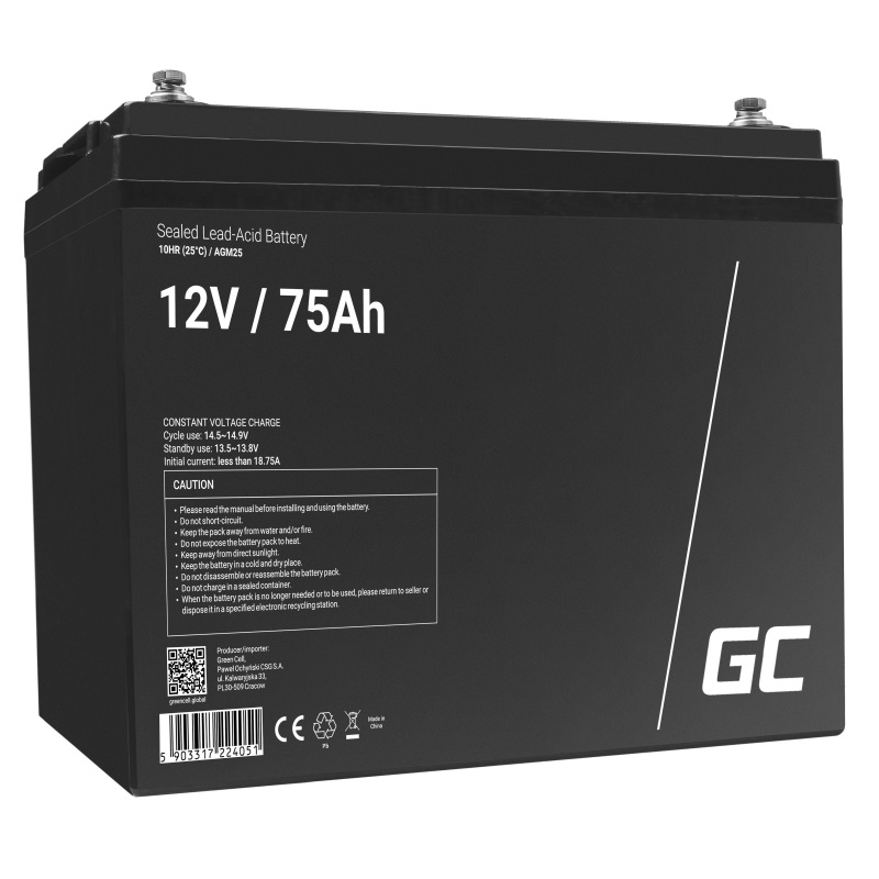 Green Cell AGM25 Batteria UPS Acido Piombo (VRLA) 12 V 75 Ah Senza Manutenzione - Nero