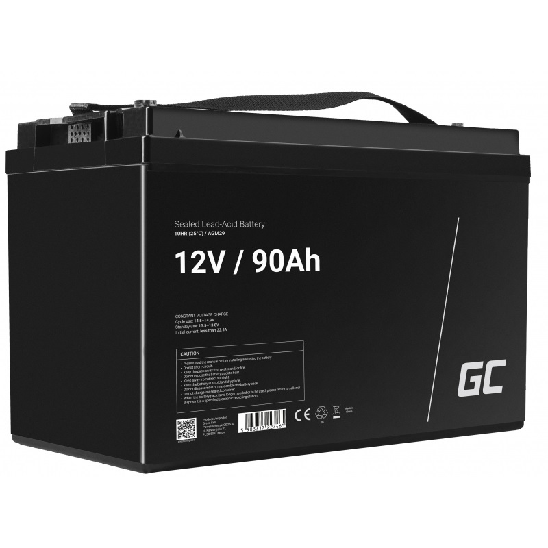 Green Cell Batteria AGM 12V 90Ah Ricaricabile Sigillata VRLA - Senza Manutenzione per UPS, Allarmi, Impianti Solari e Uso Ciclico