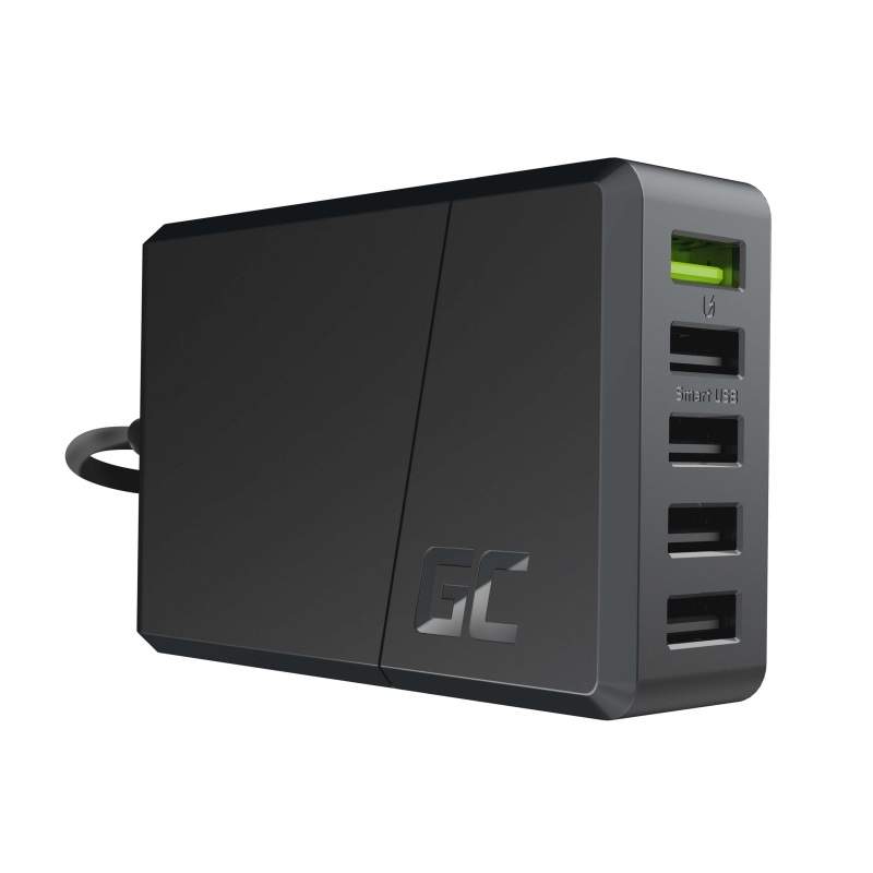 Green Cell CHARGC05 Caricabatterie Universale Interno Nero con 5 Porte USB e Ricarica Rapida 52W