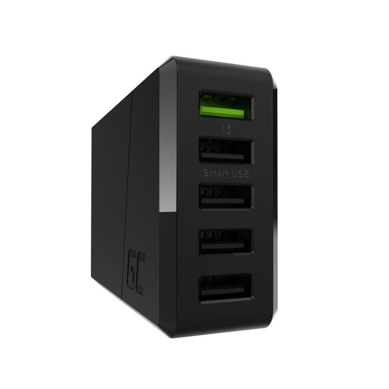 Green Cell CHARGC05 Caricabatterie Universale Interno Nero con 5 Porte USB e Ricarica Rapida 52W