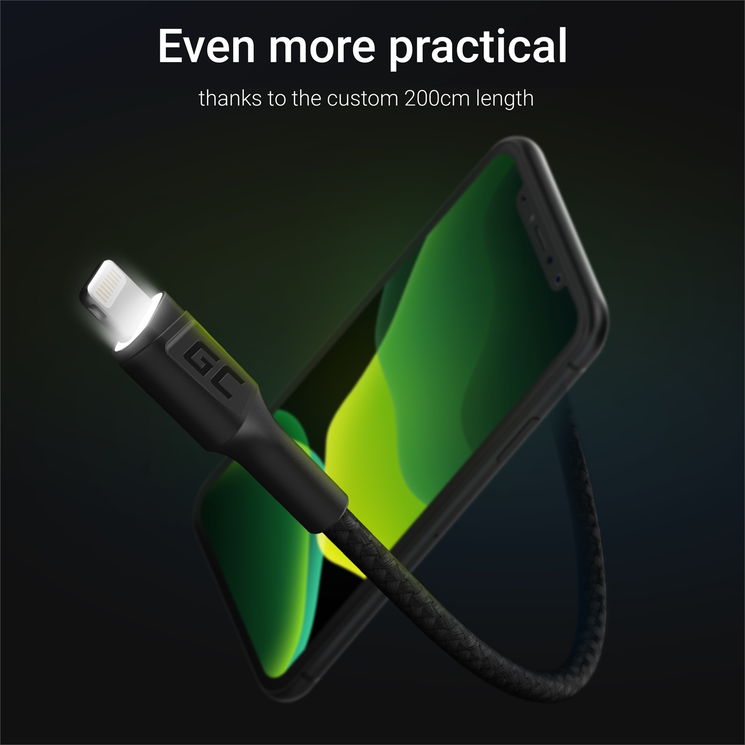 Green Cell Cavo USB-A - Lightning 2 m Nero con Illuminazione a LED per iPhone, iPad e iPod