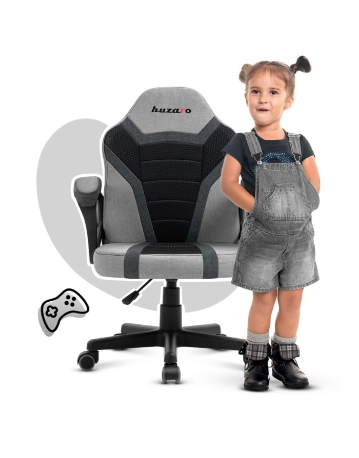 Huzaro Ranger 1.0 Grey Mesh - Sedia Gaming Ergonomica per Bambini con Seduta Piatta e Schienale a Rete