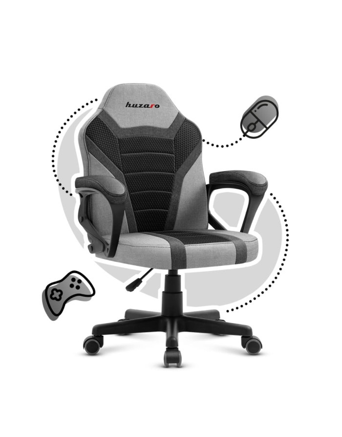Huzaro Ranger 1.0 Grey Mesh - Sedia Gaming Ergonomica per Bambini con Seduta Piatta e Schienale a Rete