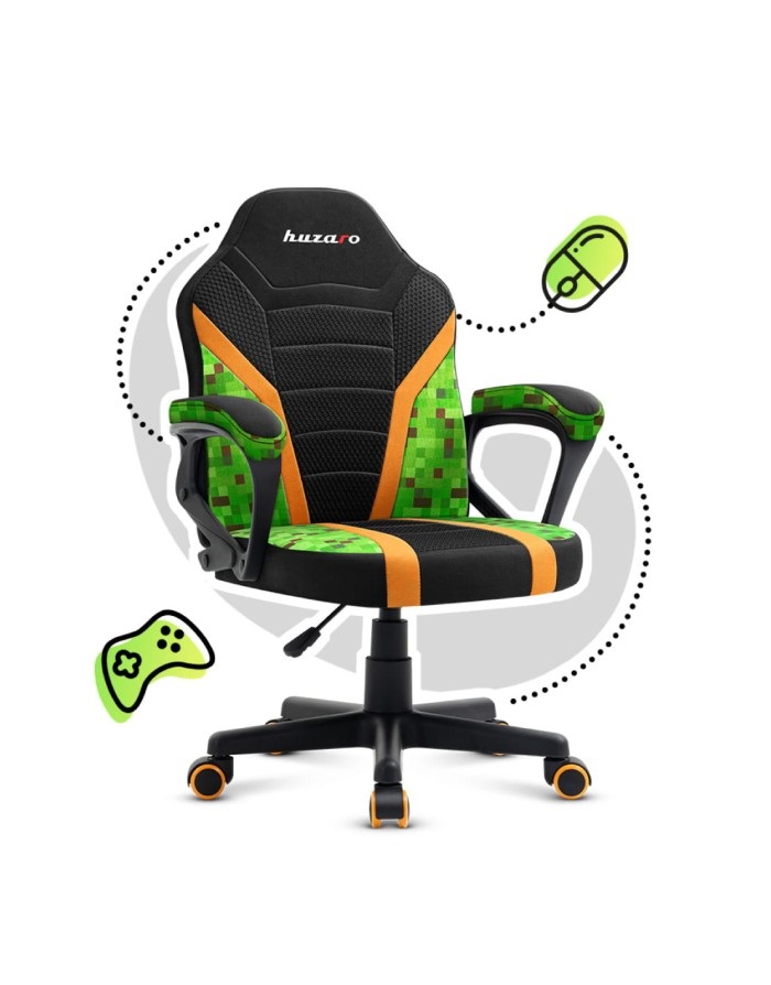 Huzaro Ranger 1.0 Sedia Gaming per Bambini - Seduta Piatta, Schienale a Rete, Ergonomica, Nero/Verde/Giallo