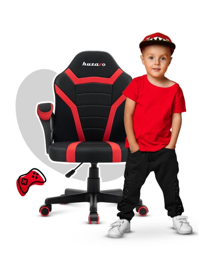 Huzaro Ranger 1.0 Sedia Gaming Red Mesh per Bambini - Ergonomica, Seduta Piatta, Schienale a Rete, Nero/Rosso