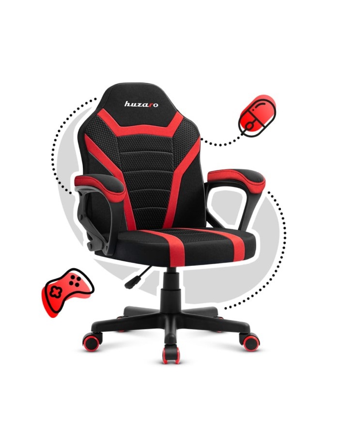 Huzaro Ranger 1.0 Sedia Gaming Red Mesh per Bambini - Ergonomica, Seduta Piatta, Schienale a Rete, Nero/Rosso