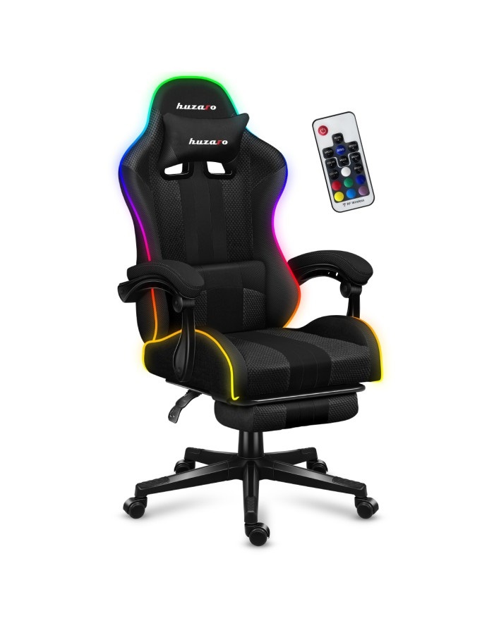 Huzaro FORCE 4.7 Sedia da gaming per PC con Illuminazione RGB, Poggiapiedi e Cuscino Lombare Regolabile - Nero
