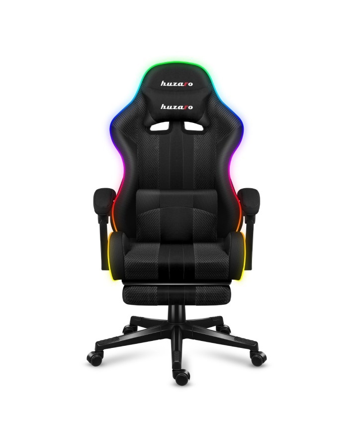 Huzaro FORCE 4.7 Sedia da gaming per PC con Illuminazione RGB, Poggiapiedi e Cuscino Lombare Regolabile - Nero
