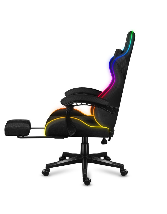 Huzaro FORCE 4.7 Sedia da gaming per PC con Illuminazione RGB, Poggiapiedi e Cuscino Lombare Regolabile - Nero