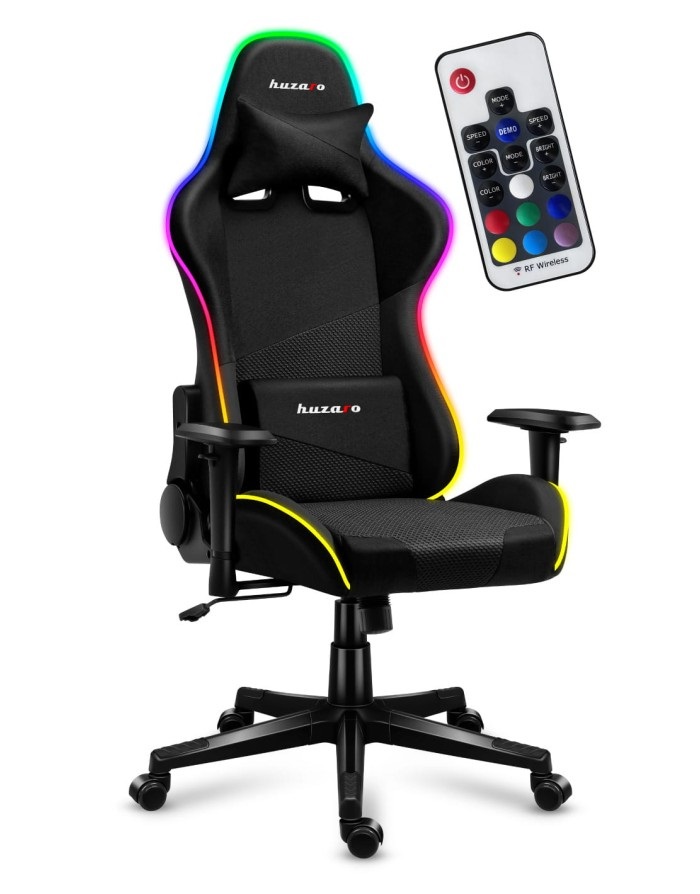 Huzaro Force 6.2 RGB Sedia da gaming per PC con Seduta a dondolo (culla), Schienale imbottito, Capacità 130 kg, Design Nero e Bianco