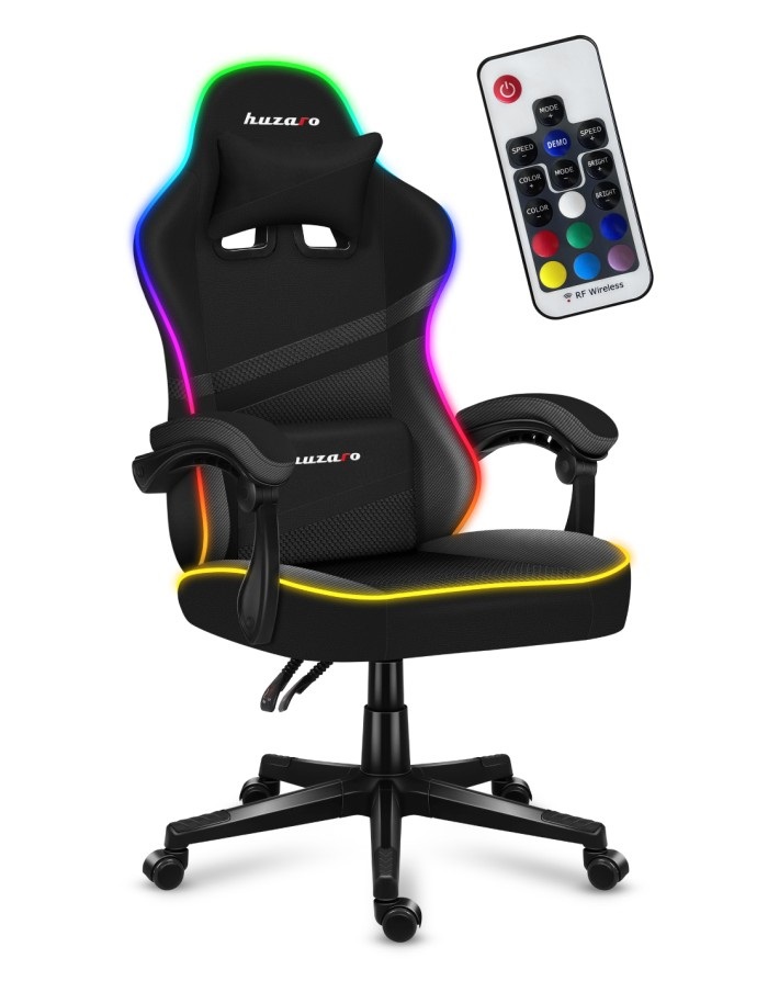 Huzaro Force 4.4 RGB Sedia da gaming per PC con illuminazione a LED, Seduta a dondolo, Schienale imbottito, Capacità 130 kg, Nero