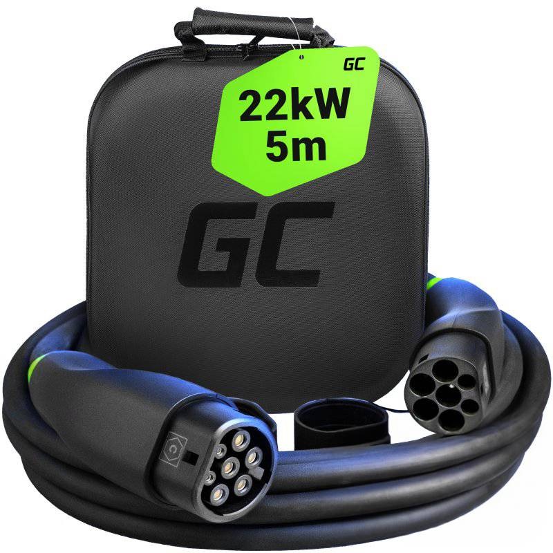 Green Cell GC Snap Cavo di Ricarica Tipo 2 22kW 5m 32A per Veicoli Elettrici - Compatibile con Model Y, 3, S, X, Zoe, ID.3, ID.4 e altri
