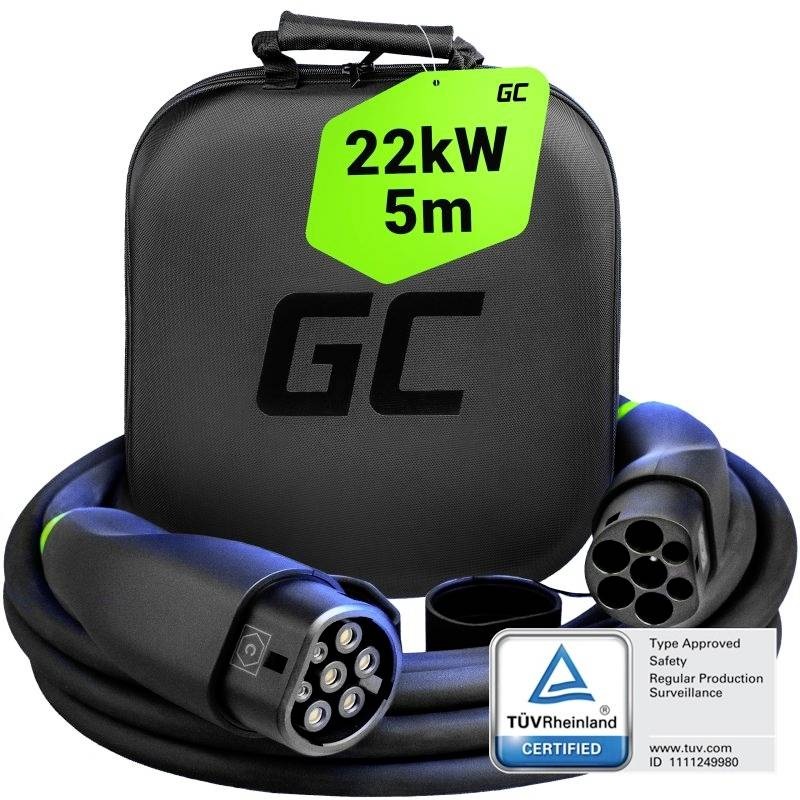 Green Cell GC Snap Cavo di Ricarica Tipo 2 22kW 5m 32A per Veicoli Elettrici - Compatibile con Model Y, 3, S, X, Zoe, ID.3, ID.4 e altri