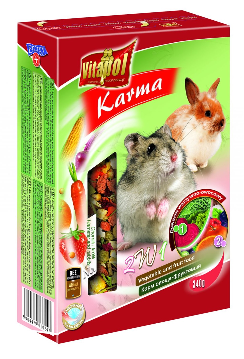 Vitapol Cibo per Criceti e Conigli 2 in 1 con Frutta e Verdura - 340 g