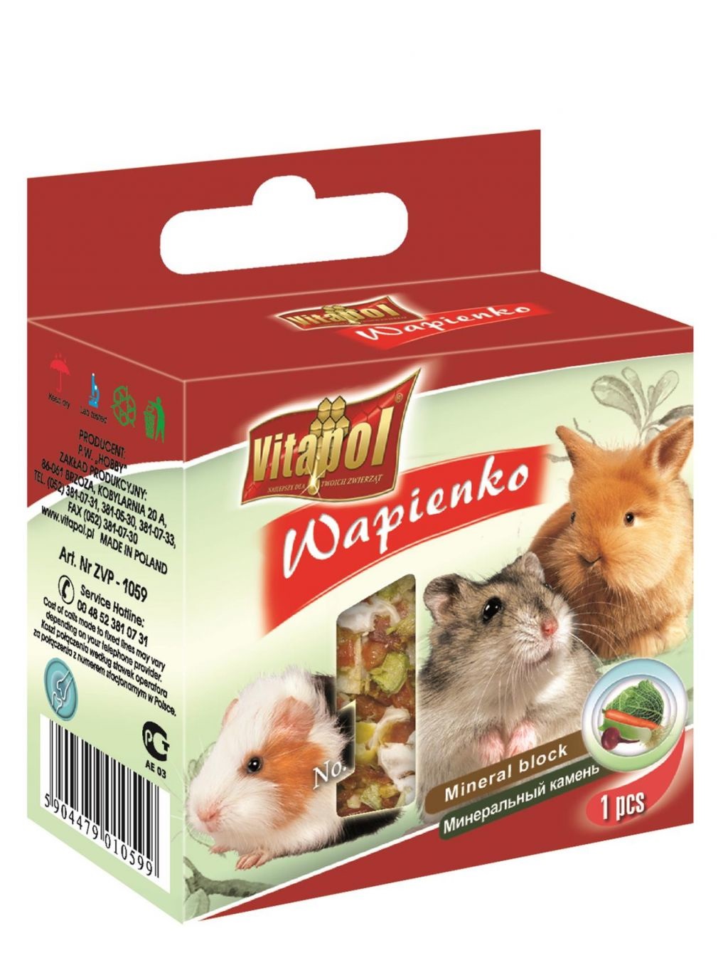 Vitapol Cubetto di Calcio Vegetale per Roditori e Conigli - Integratore Minerale 40 g