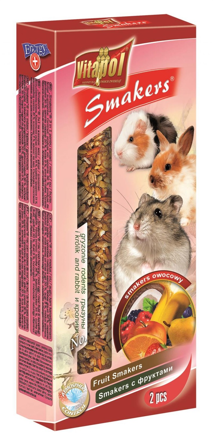 Vitapol Smakers Snack Frutta 90 g per Criceti, Topi e Conigli - 2 pz Ricco di Vitamine e Minerali