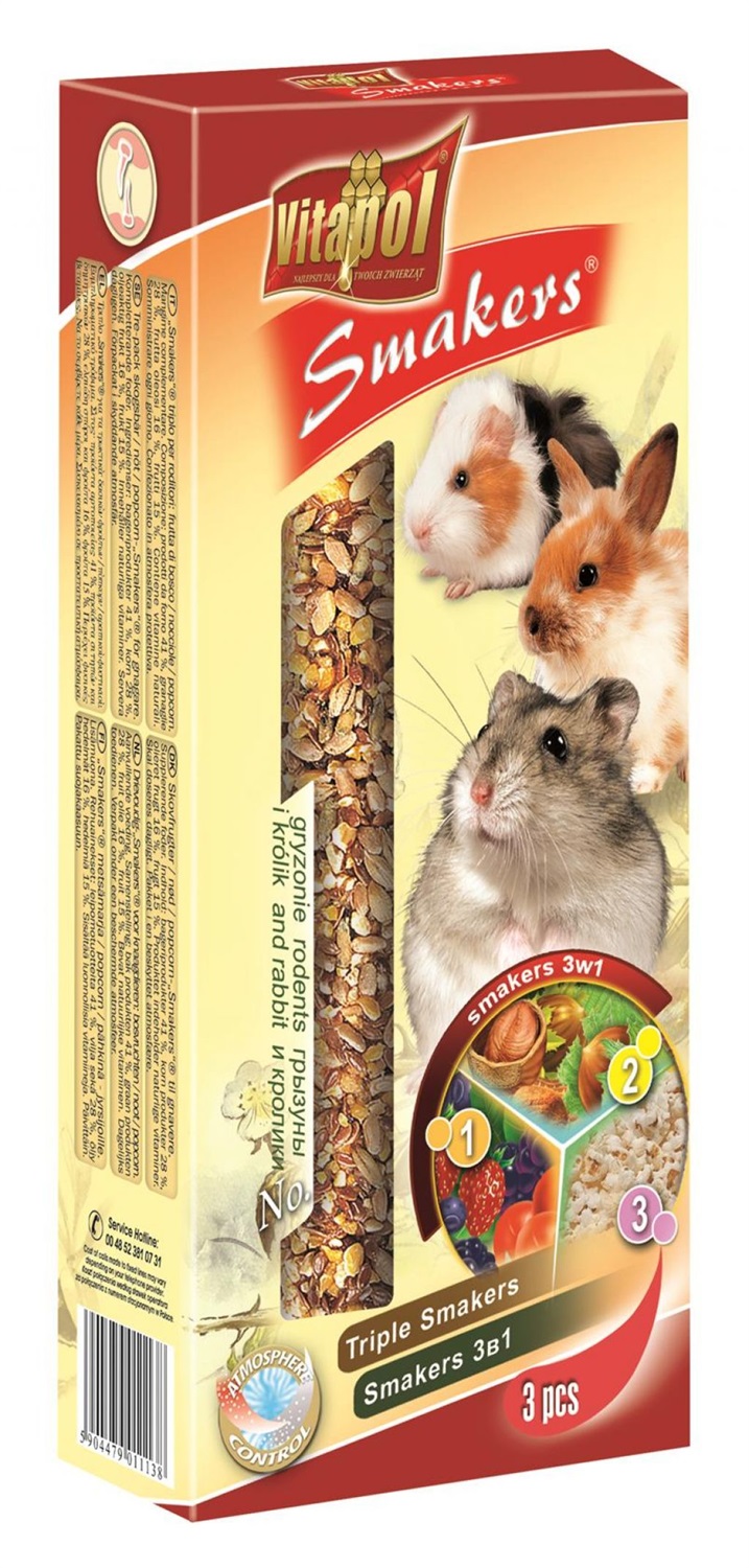 Vitapol Smakers Snack 135 g per Roditori e Conigli - Mix di Noce, Frutta a Foglia e Popcorn