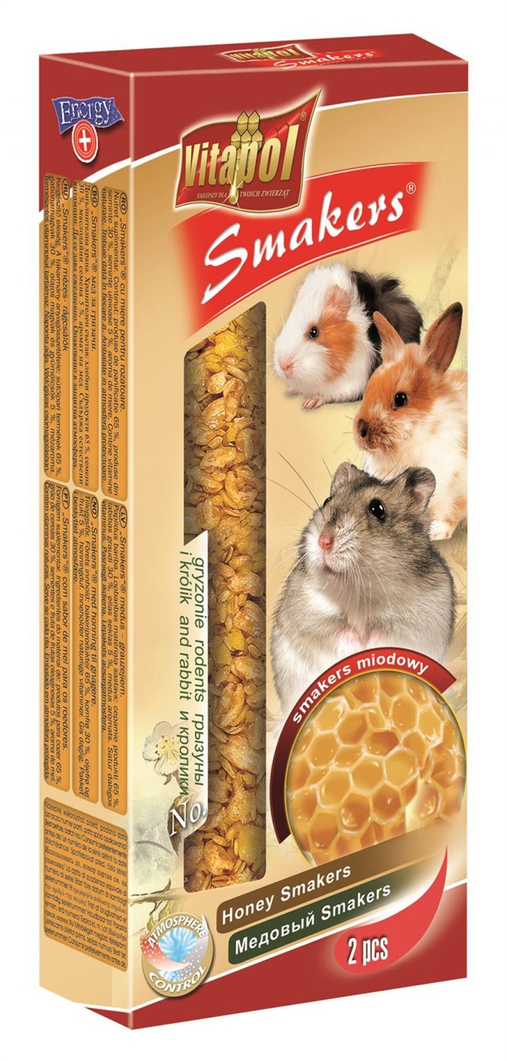 Vitapol Smakers Snack Miele 90 g per Criceti, Topi e Conigli con Polline Nutriente