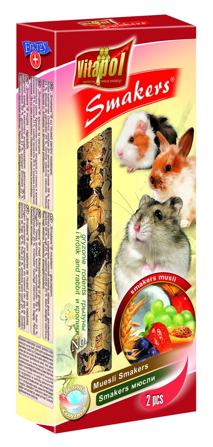 Vitapol Smakers Snack per Roditori e Conigli - Muesli 90 g con Frutta e Cannella