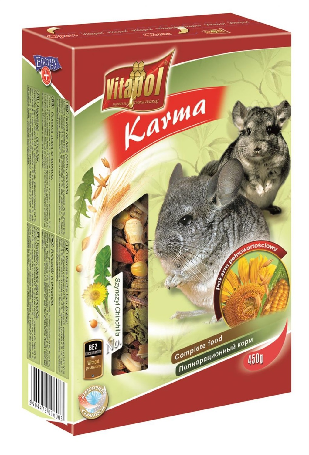 Vitapol Cibo Completo per Cincillà 450g - Miscela Bilanciata con Granulati e Estrusi