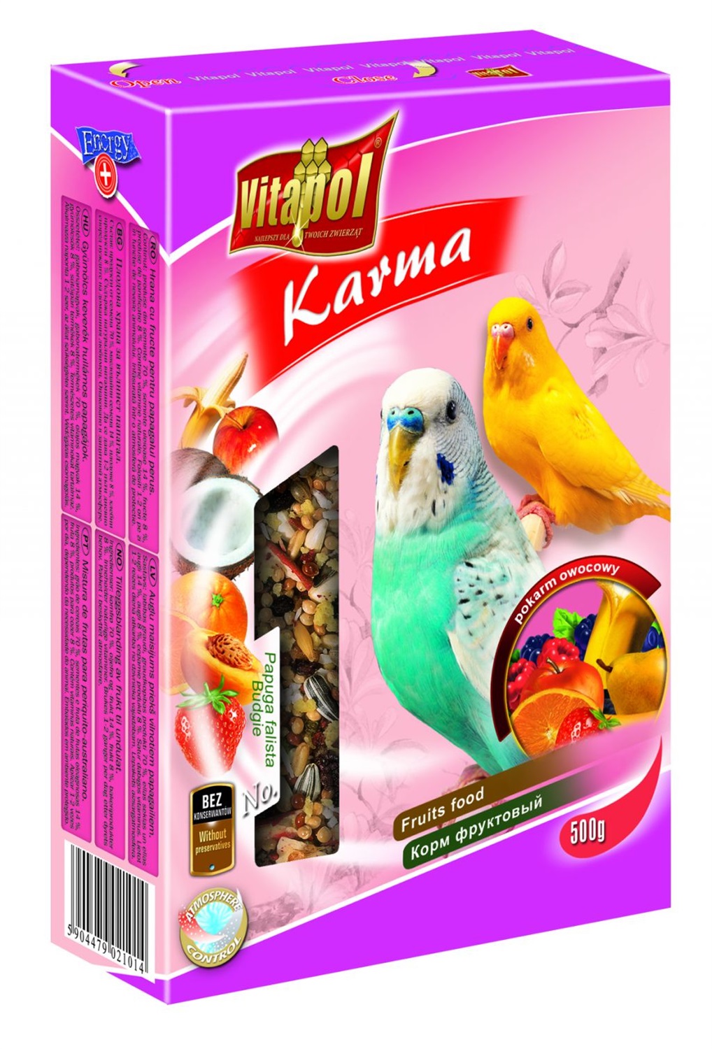 Vitapol Mangime alla frutta per parrocchetti ondulati 500 g - Ricco di semi, frutta secca, vitamine e minerali