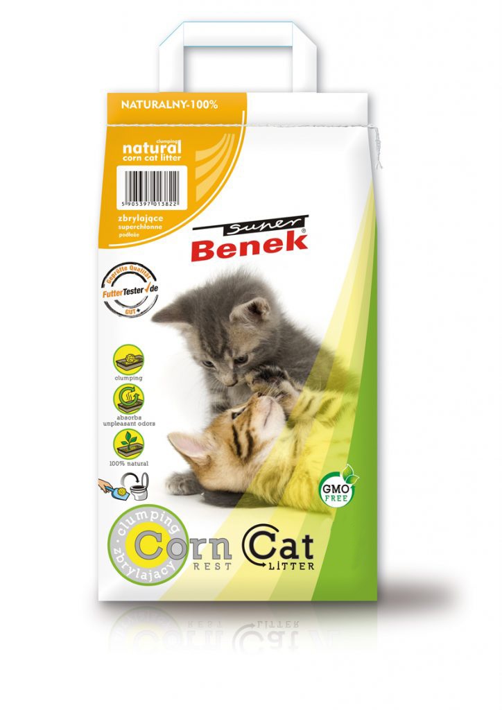 Certech Super Benek Corn Cat - Lettiera per gatti a grumi biodegradabile in mais, 25 L (15,7 kg) con aroma naturale di mais