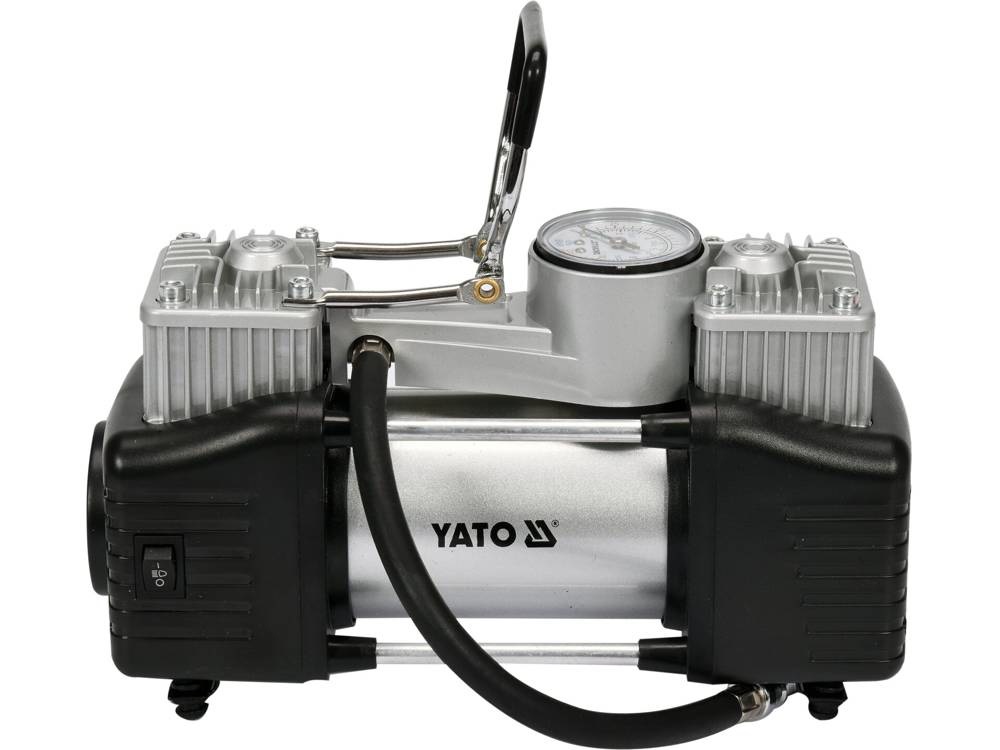 YATO Compressore d'Aria YT-73462 - 12V, 250W, 60 l/min, 10 bar con Manometro e Attacchi Intercambiabili