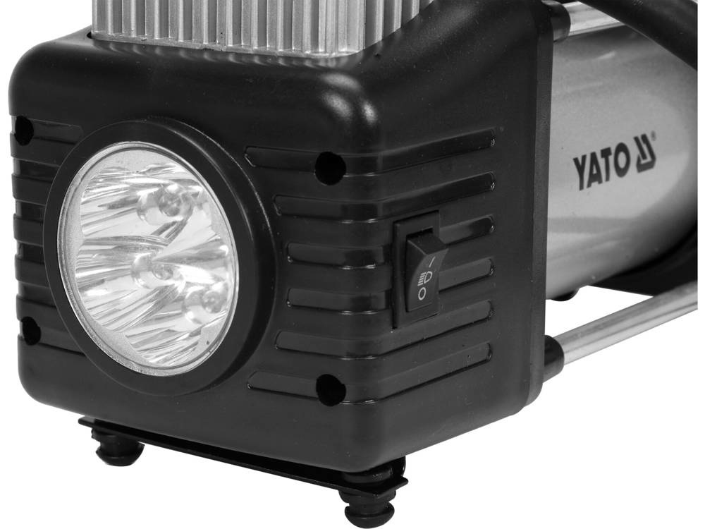 YATO Compressore d'Aria YT-73462 - 12V, 250W, 60 l/min, 10 bar con Manometro e Attacchi Intercambiabili
